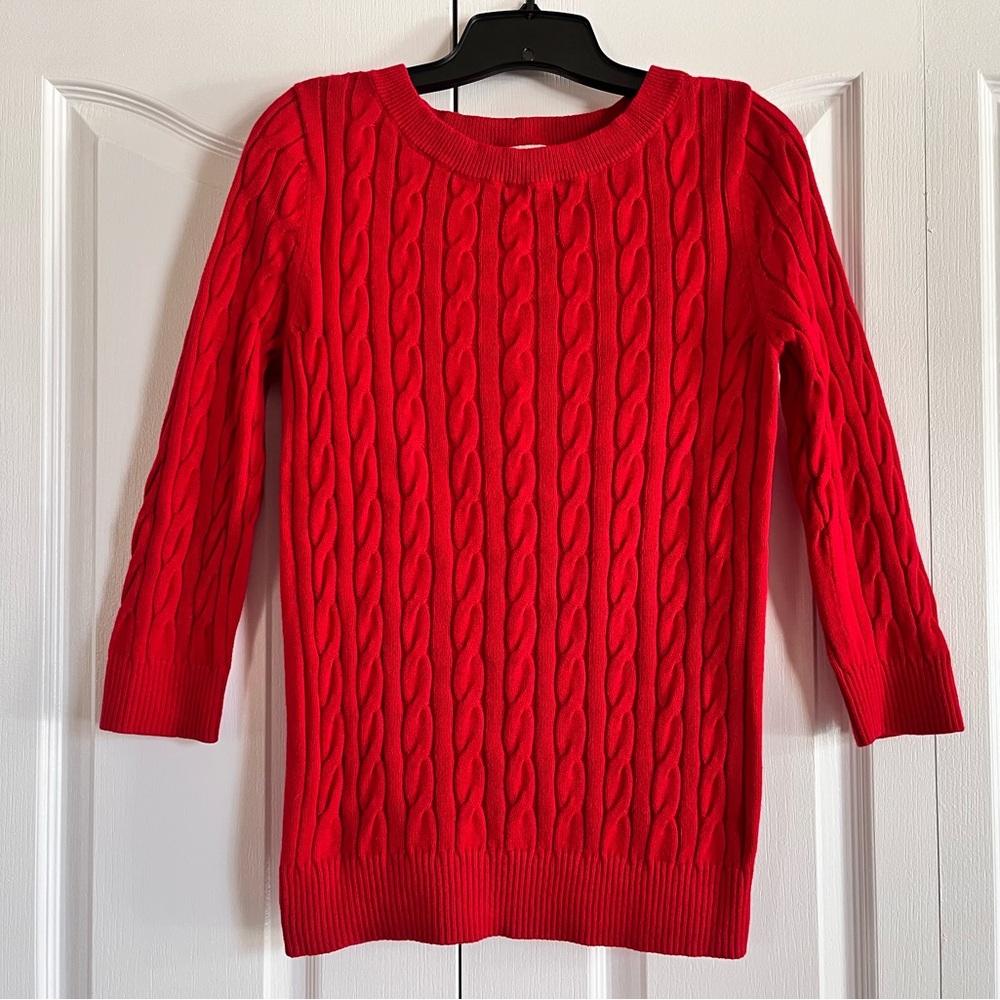 Ann Taylor Loft Factory red cable knit 3/4 sleeve pullover sweater M